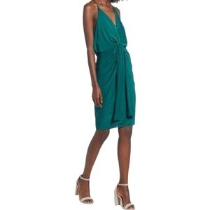 MISA Green Domino Dress Draped Front Knee Length Women Size M Party Cocktail NEW